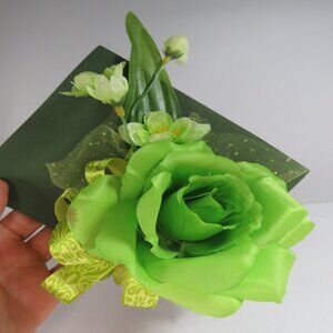Green Rose Corsage w corsage pin St Patrick's Day #2 silk flowers